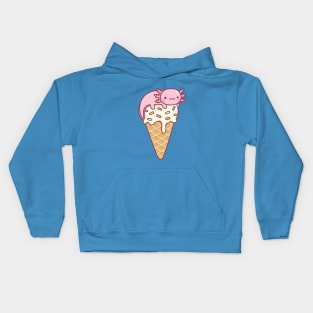 Cute Axolotl On Vanilla Ice Cream Cone Funny Kids Hoodie